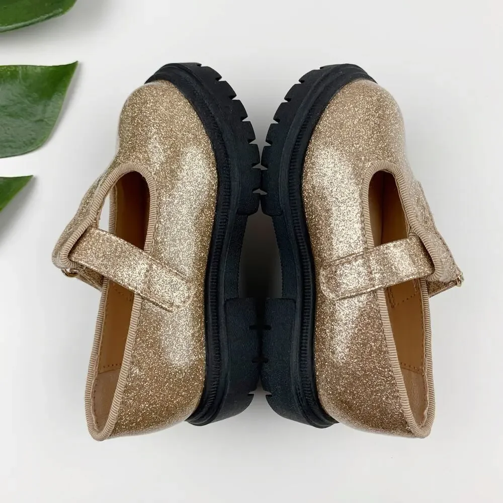 Cat & Jack Wende T-Strap Mary Jane Shoes Sparkly Gold Glitter Toddler Girls 5